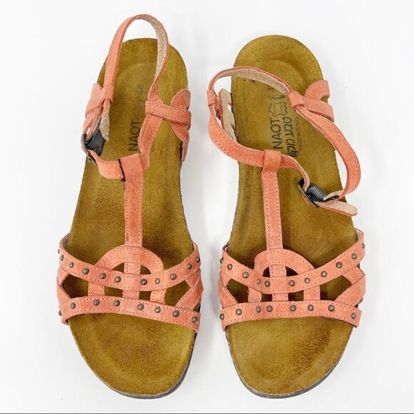 NAOT Elinor Leather Strappy Studded Sandal Coral Size 5.5 - Picture 2 of 10
